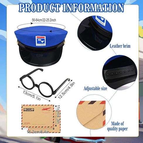 مجموعة أزياء ساعي البريد تتضمن سترة زرقاء وحقيبة قماشية وأظرف ونظارات وقبعة لمستلزمات الهالوين ساعي البريد التنكرية in Kuwait