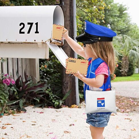 مجموعة أزياء ساعي البريد تتضمن سترة زرقاء وحقيبة قماشية وأظرف ونظارات وقبعة لمستلزمات الهالوين ساعي البريد التنكرية in Kuwait