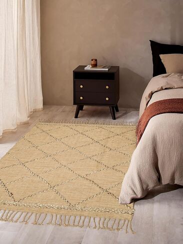سجادة منطقة Hausattire Jute Boho مقاس 10.16 سم × 15.24 سم - بني طبيعي، سجادة هندسية ماسية كبيرة غير قابلة للانزلاق لغرفة المعيشة والمطبخ وأرضية غرفة النوم | سجاد منسوج لديكور المزرعة - 48 × 72 بوصة in Kuwait
