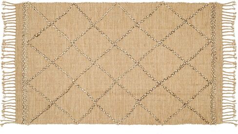سجادة منطقة Hausattire Jute Boho مقاس 10.16 سم × 15.24 سم - بني طبيعي، سجادة هندسية ماسية كبيرة غير قابلة للانزلاق لغرفة المعيشة والمطبخ وأرضية غرفة النوم | سجاد منسوج لديكور المزرعة - 48 × 72 بوصة in Kuwait