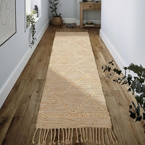 سجادة منطقة Hausattire Jute Boho مقاس 10.16 سم × 15.24 سم - بني طبيعي، سجادة هندسية ماسية كبيرة غير قابلة للانزلاق لغرفة المعيشة والمطبخ وأرضية غرفة النوم | سجاد منسوج لديكور المزرعة - 48 × 72 بوصة in Kuwait