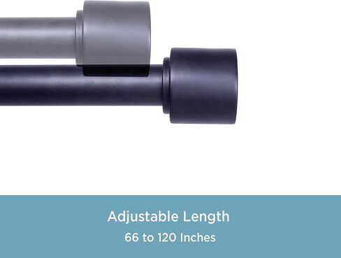 Kenney KNM85965 Astrid Cap End قضيب ستارة نافذة مزخرف ممتاز، طول قابل للتعديل 66-120 بوصة، لمسة نهائية سوداء، أنبوب فولاذي بقطر 1 بوصة in Kuwait