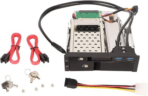 Yoidesu رف القرص الصلب الداخلي SATA، 2.5/3.5in Trayless Hot Swap SATA Mobile Rack Dual USB3.0 SATA HDD تصاعد قوس لخليج محرك الأقراص المرنة 5.25in in Kuwait