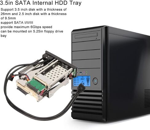 Yoidesu رف القرص الصلب الداخلي SATA، 2.5/3.5in Trayless Hot Swap SATA Mobile Rack Dual USB3.0 SATA HDD تصاعد قوس لخليج محرك الأقراص المرنة 5.25in in Kuwait