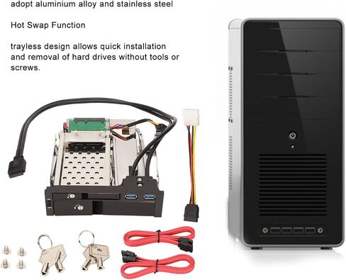 Yoidesu رف القرص الصلب الداخلي SATA، 2.5/3.5in Trayless Hot Swap SATA Mobile Rack Dual USB3.0 SATA HDD تصاعد قوس لخليج محرك الأقراص المرنة 5.25in in Kuwait