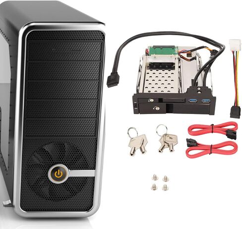Yoidesu رف القرص الصلب الداخلي SATA، 2.5/3.5in Trayless Hot Swap SATA Mobile Rack Dual USB3.0 SATA HDD تصاعد قوس لخليج محرك الأقراص المرنة 5.25in in Kuwait
