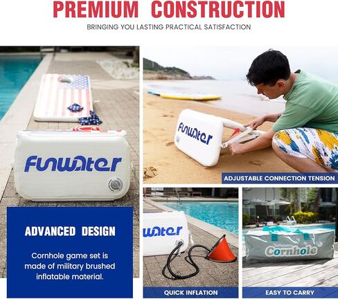 FunWater 4'x2' مجموعة Cornhole صالة حمام السباحة بونغ قابلة للنفخ مع اللعب الاجتماعي العائم المحمول المتعدد in Kuwait