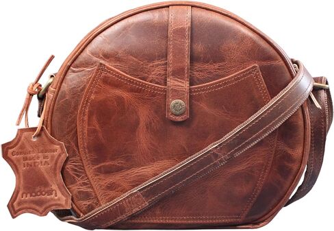 Round Genuine Leather Crossbody Bag Girls Side Sling Cross-Over Handbag in Saudi Arabia