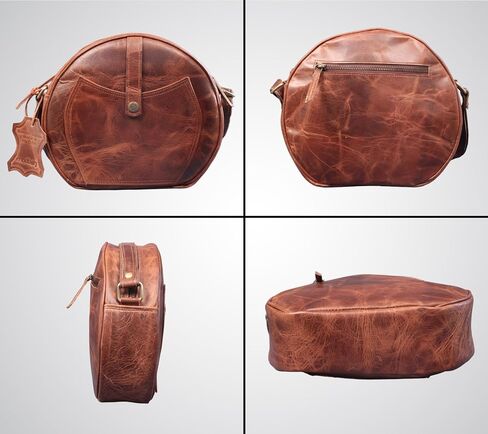 Round Genuine Leather Crossbody Bag Girls Side Sling Cross-Over Handbag in Saudi Arabia
