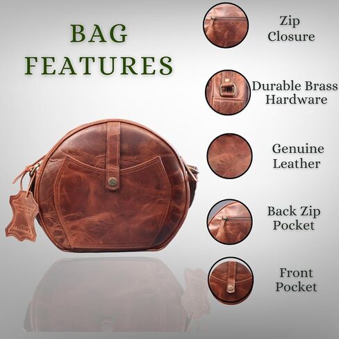 Round Genuine Leather Crossbody Bag Girls Side Sling Cross-Over Handbag in Saudi Arabia