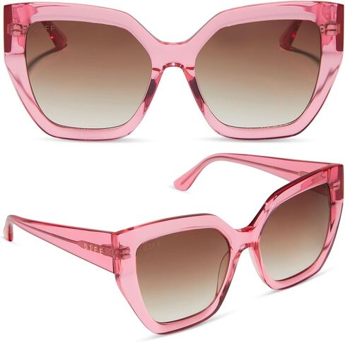 نظارات شمسية كبيرة الحجم من DIFF Blaire Designer للنساء حماية من الأشعة فوق البنفسجية 400، كريستال وردي كاندي + بني متدرج in Kuwait