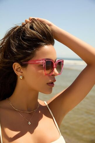 نظارات شمسية كبيرة الحجم من DIFF Blaire Designer للنساء حماية من الأشعة فوق البنفسجية 400، كريستال وردي كاندي + بني متدرج in Kuwait