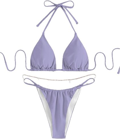 MakeMeChic Women's 2 Piece Bathing Suits Halter Triangle Thong Chain Bikini Swimsuit in Saudi Arabia