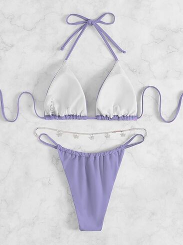 MakeMeChic Women's 2 Piece Bathing Suits Halter Triangle Thong Chain Bikini Swimsuit in Saudi Arabia