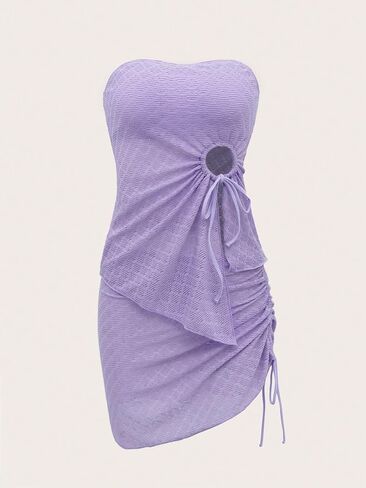 Milumia Women's 3 Piece Ring Linked Drawstring Bandeau Bikini Swimsuits with Cover Up Skirt in Saudi Arabia