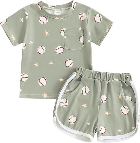 Toddler Baby Boy Baseball Outfit Short Sleeve Crewneck Letter Print Shirt Tops Baseball Shorts Summer Clothes in Saudi Arabia