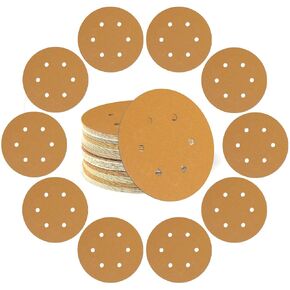 50 Pack 6 Inch Hook and Loop Sanding Discs Orbital Sander Sandpaper - Assorted Grits (40,60,80,100,120,180,240,320,400,600 Grit) - Ideal for Orbital Sanders in Automotive and Woodworking