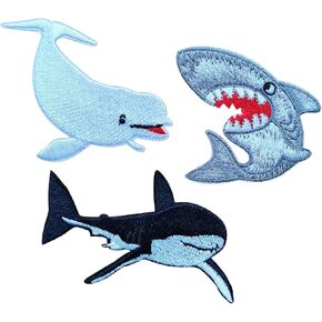3 قطع من شارة قماش سمك القرش الحوت دوفي المطرزة بالحديد على الرقع، باللون الأبيض والرمادي والأزرق in Kuwait
