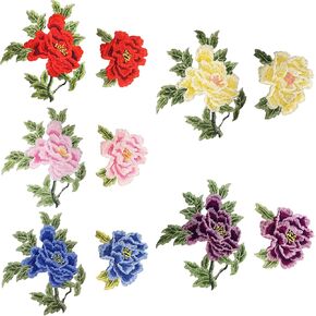 10Pcs Iron on Patches for Clothing, Peony Flower Embroidered Patches Applique Sewing Patches for Jackets, Bags, Hats, Jeans DIY Embellishments Craft Decoration (Need to sew)