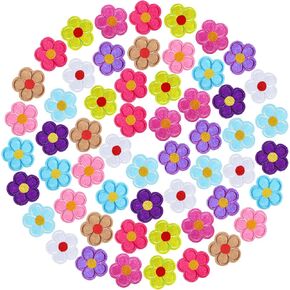 Tigeen 60 Pcs Flower Iron on Patches, Cute Daisy Flower Applique Patch, Sew on Embroidered Applique Sewing Patches for Bags, Jackets, Jeans, Clothes DIY Patches, 2.17 x 2.17 Inch (w*h), 10 Colors