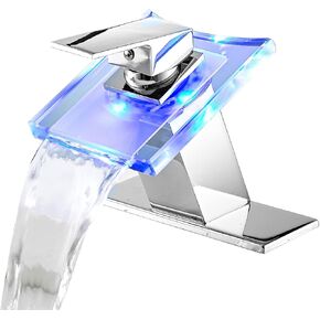 Black Bathroom Faucet Waterfall Spout and Single Handle Wide Glass Spout 1 Hole Faucet for Bathroom Sink Modern Bath Basin Faucet Lavatory Vanity