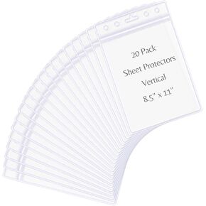 20 Pack 8.5" x 11" Sheet Protectors, Clear Waterproof Resealable Page Protectors for Birth Certificate, Plastic Document Cover Holder, Vertical Style