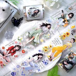 New Popular PET Tape Modern Girls Collage Glossy Washi Tape for Decoration Small Fresh Flower Materials (90724)