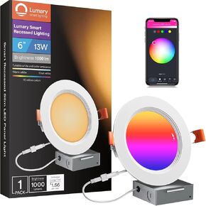Lumary 6 بوصة أضواء WiFi ذكية مجوفة 13 وات إضاءة مجوفة ذكية رفيعة للغاية ومضادة للوهج إضاءة LED ذكية مجوفة RGBWW مع صندوق توصيل يعمل مع Alexa/Google Assistant/BT Controller 4PCS