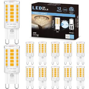 hansang 12 Pack G9 LED Bulb 2700K Soft Warm White, 4W 40 Watt Halogen Equivalent G9 Light Bulbs, Height 1.77 Inch Short T4 G9 Bin-pin Base Chandelier Light Bulbs, 400LM, AC 120V, Non-Dimmable
