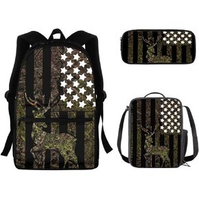 doginthehole 3Pcs/Set Bookbag Horse Gift for Girls Ethnic Aztec Geometric Backpack Travel School Shoulder Bag Middle School Bag with Lunch Box and Pencil Case for Kids Boys Casual Daypack