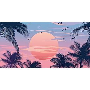 Hawaiian Beach Palm Tree Aquarium Background, Watercolor Graffiti Hawaiian Themed Fish Tank Background, Anime Themed Crawling Terrarium Background 24X12IN with 8 EVA Double-Sided Tape