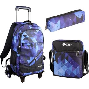 Rolling Backpack Kids Wheeled Bag 18 inch Schoolbag Backpacks with Lunch Bag Pencil Bag Sets 3 in 1 (Black Starry Sky)