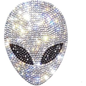 Silver Bling Alien Car Decal, Sparkling Rhinestone Waterproof Xenomorph Sticker 4'' Height