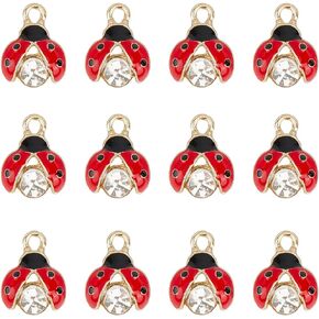 SUNNYCLUE 1 Box 30Pcs Ladybug Charms Lady Bug Charm Small Alloy Gold Rhinestone Enamel Lucky Red Cute Insect Charms Bulk for Jewelry Making Charms Supplies DIY Crafting Necklace Bracelets Beginners