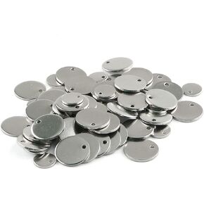 E-outstanding 50pcs 8mm Stainless Steel Flat Circle Charms Round Dog Tag Pendant Stamping Blanks Pendants for Jewelry Making, Silver Tone