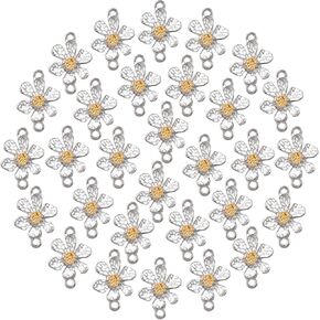 50Pcs Enamel Flower Pendant, Daisy Floral Connector Charm with Double Loops for DIY Beads Bracelet Earring Necklace Jewelry Making