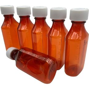 Sandhill Tools Graduated Amber Oval Medicine Bottles with Child Resistant Caps 4 Oz Travel Size Containers for liquids and Lotions (Pack of 6)