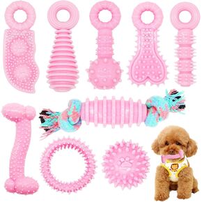 Puppy Toys, 9 Pack Puppy Chew Toys for Teething, Cute Pink Extra Small Dog Toys, Puppy Teething Toys for Puppies, Soft Durable Interactive Dog Chew Toys for Puppy to Small Dogs