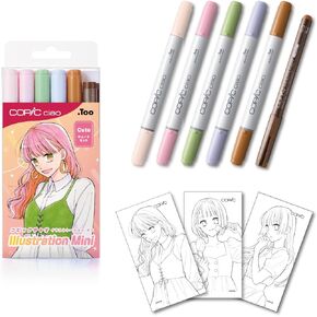 Copic Ciao Illustration Mini Cool Set, 5 Alcohol-markers + 1 Multiliner drawing pen