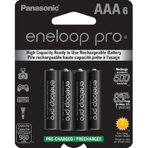 Eneloop Panasonic BK-4HCCA6BA pro AAA High-Capacity Ni-MH Pre-Charged Rechargeable Batteries, 6-Battery Pack