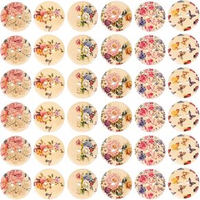 ULTNICE Ornament Crafts 100pcs Flower Glass Buttons 2 Holes Wooden Sewing Buttons DIY Clothing Sewing Supplies for DIY Project Crafts (Mixed Styles) 20MM Vintage Scrapbook