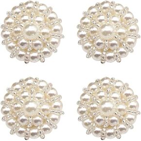 4 Pcs Sew On Pearl Buttons Decorative Floral Pearl Buttons Round Crystal Button Pearl Embellishments for Dress Coat Decorations Pink