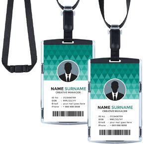 Badge Holder with Adjustable Lanyard, ID Card Holder Hard Plastic ID Badge Holder Heavy Duty, KMEOSCH 2 Card Badge Holders Vertical Vertical ID Badge Holders Black Name Badge Holder (Top Load)