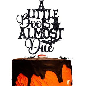 Black Glitter A Little Boo is Almost Due Cake Topper, Baby Boo Spooky Halloween Themed Baby's Birthday Gender Reveal Baby Shower Party Decorations