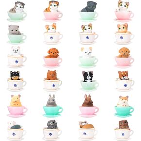 Sratte 24 Pcs Cat Dog Figurines Playset Miniature Resin Puppy Kitten Figures Cute Teacup Dog Cat Cake Topper Realistic DIY Mini Animals Coffeecup Pets for Birthday Gift Micro Landscape Craft Ornament