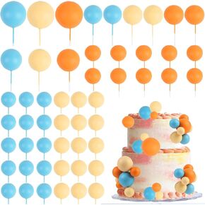 52 Pcs Ball Cake Decorations - Blue Yellow Ball Dessert Picks Cake Cupcake Toppers, Birthday Party Baby Shower Gender Reveal Cake Supplies