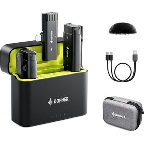 Donner Wireless Lavalier Microphone for iPhone iPad with Lightning, Plug-Play Lapel Mic with Noise Cancellation, 492Ft/150M Range 48KHz 16Bit 32H, for Vlogging, Interview, Video Podcast, VPM-10