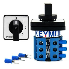 20A Rotary Changeover Switch 660V 4 Position 3 Phase 12 Terminals,3-Way 2NO 2NC Universal Selector Switch 20/0-3.3