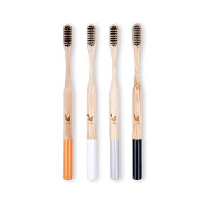 Bamboo Toothbrush with Extra Soft Charcoal Infused Bristles, Set of 4, Designed in Ukraine