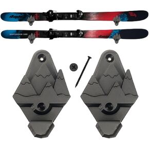 Snow Ski Wall Mounts With Hooks, Extra Width to Fit Any Snow Skis, Snow Skis Rack, Space Saver, Wall Art (Black & White Mountains)
